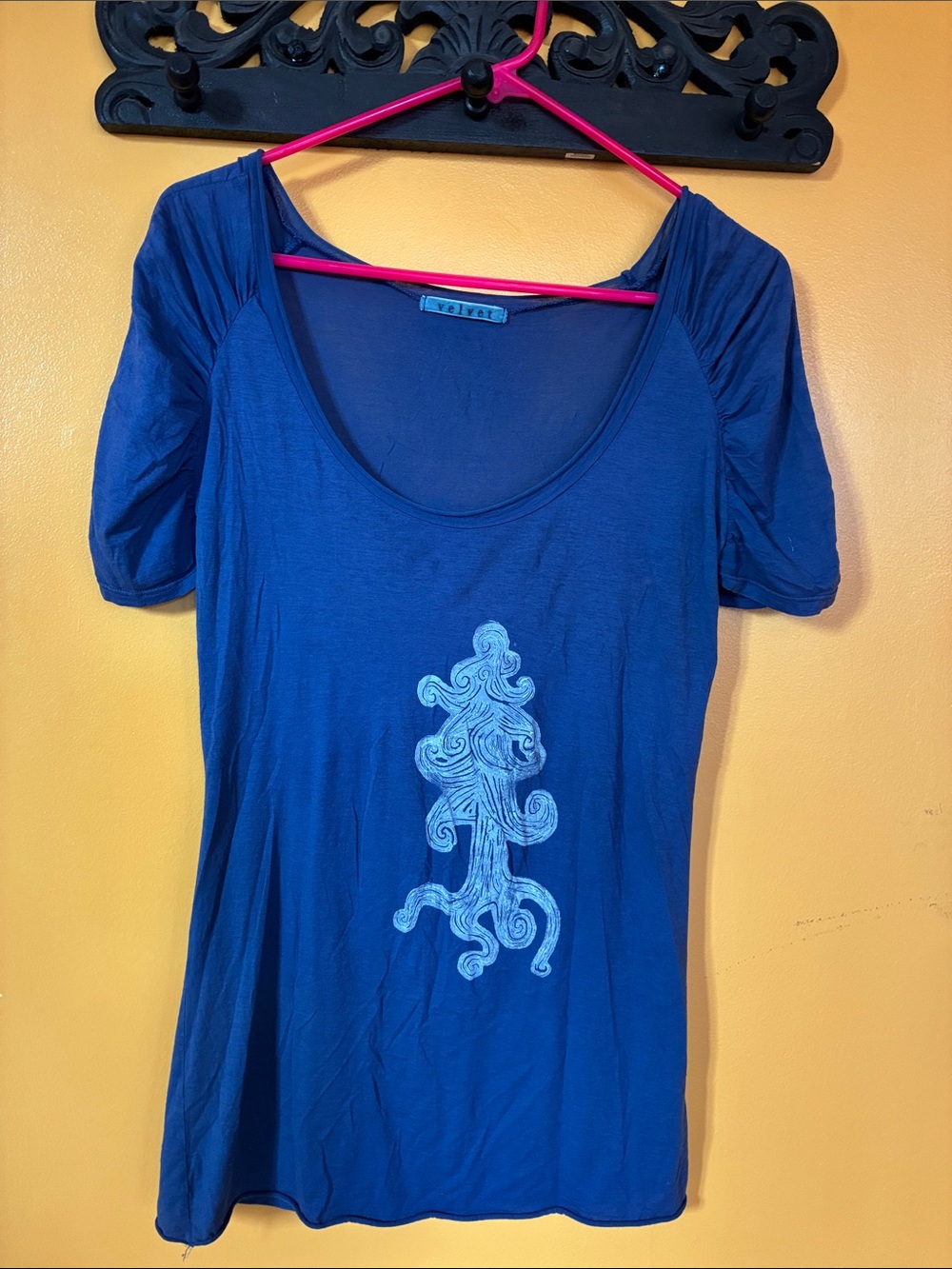 Velvet Blue Scoop Neck Short Sleeve Top